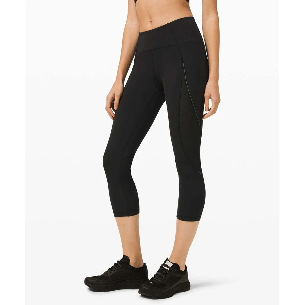 lululemon Run Off Route Mid Rise Crop Leggings Black Size 6 Athleisure